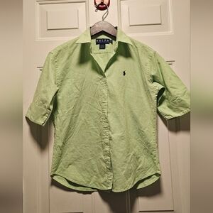 VTG Ralph Lauren Women's Mint Green Button-Down Shirt